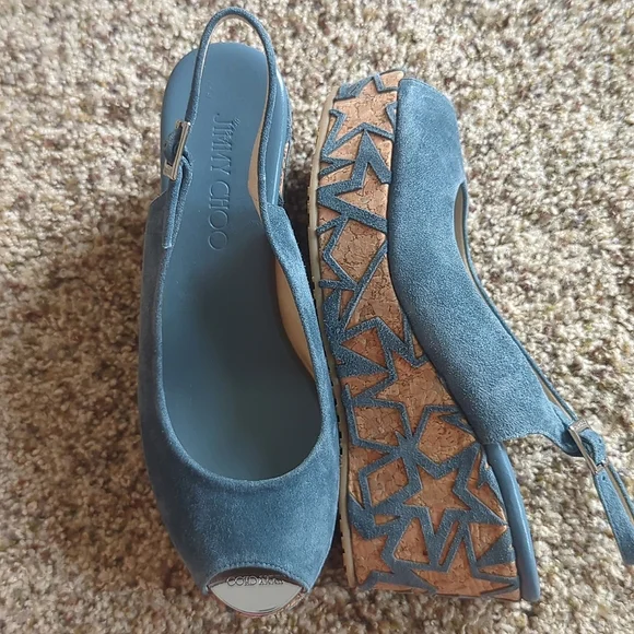 Jimmy Choo Praise Open Toe Slingback Suede Wedge size 37 - Picture 4 of 10